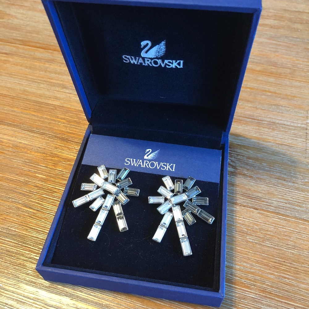 BNWT Swarovski Crystal Art Deco Clip-on Earrings